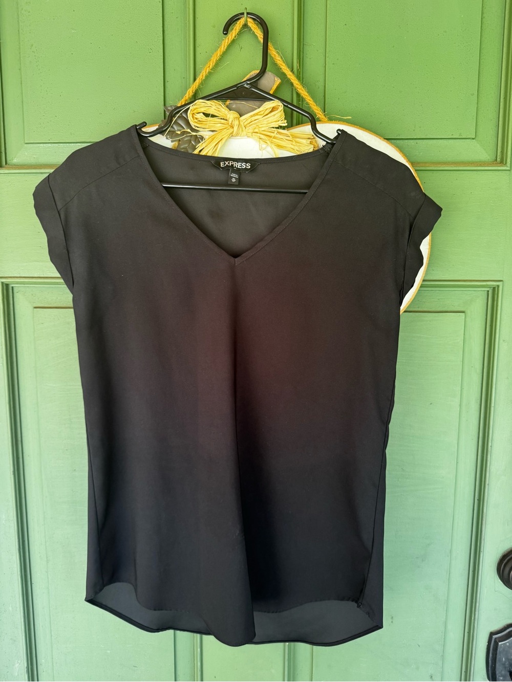 Express Black V-Neck Cap Sleeve Blouse